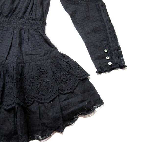 NWT LoveShackFancy Sanaya Mini in Black Ribbon & Eyelet Trim Cotton Dress L - Picture 10 of 11